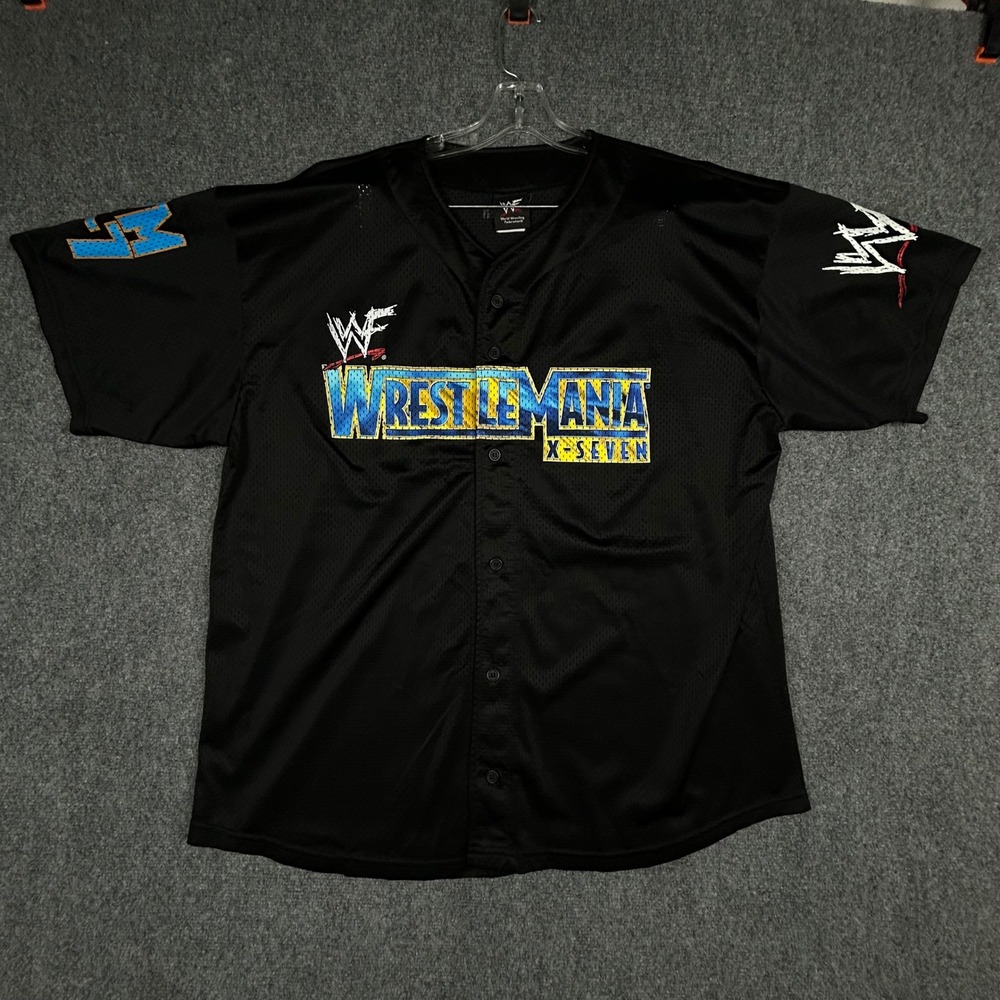 VTG WWF WrestleMania X-Seven Jersey Mens XXL Black 2001 Houston Wrestling Y2K